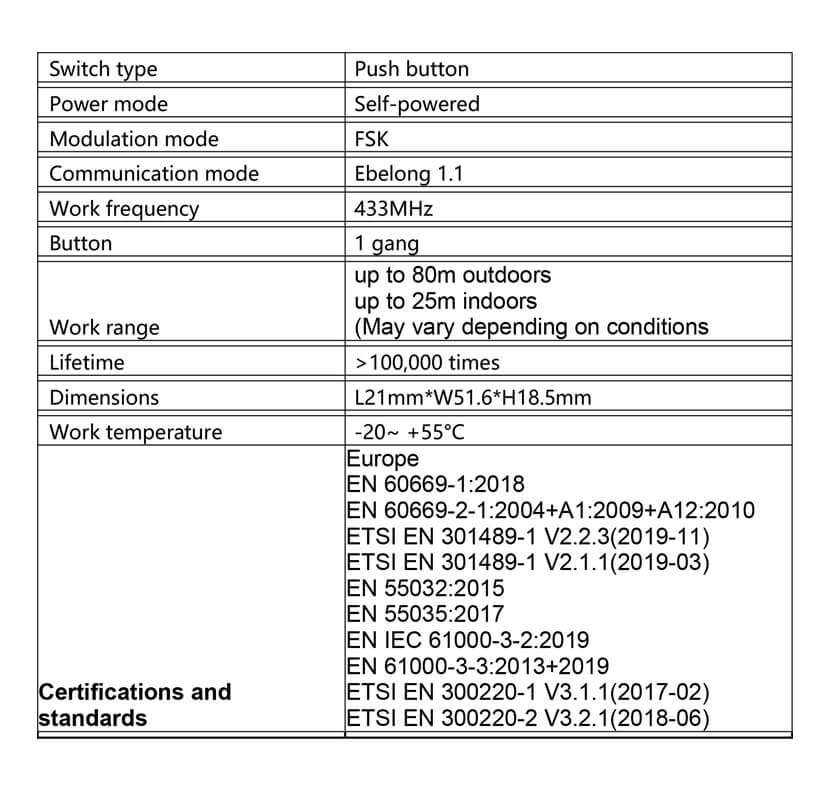 BM5 wireless smart switch parameter
